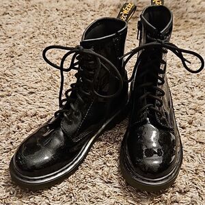 Dr. Martens Black and Glitter Patent Leather Boots 1460 Size 6